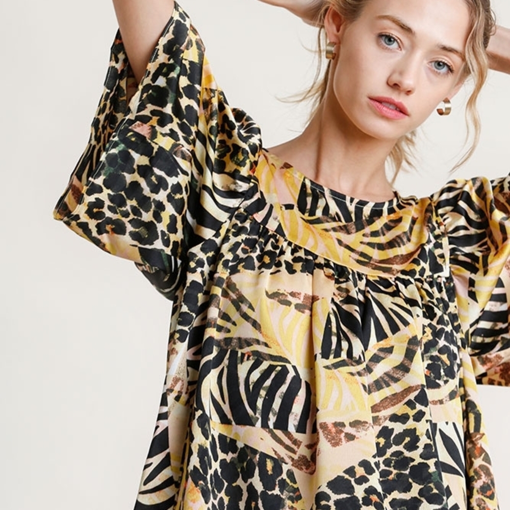 Umgee Multicolor Animal Print Blouse
